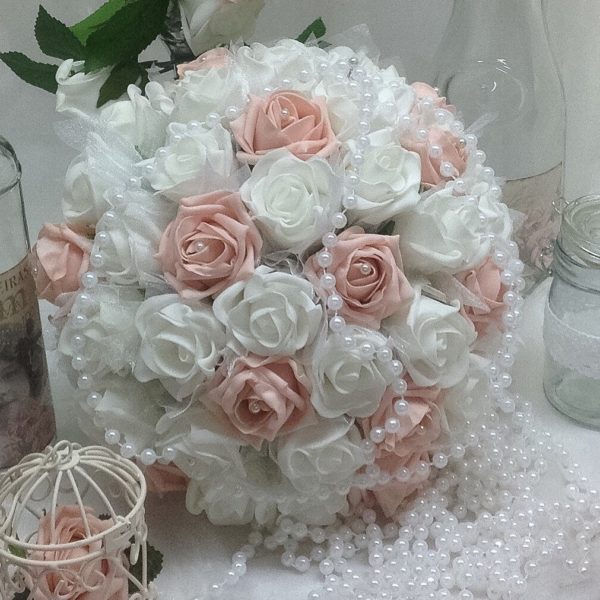 pink/ white/ivory bridal round posy compact foam artificial flower bouquet