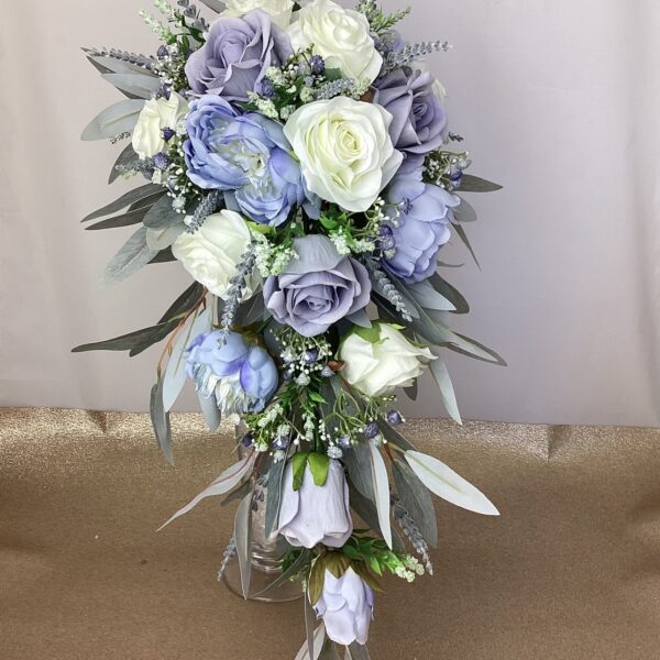 artificial silk flower bridal shower bouquet inc roses, peony gypsophila, lavender, noble leaf