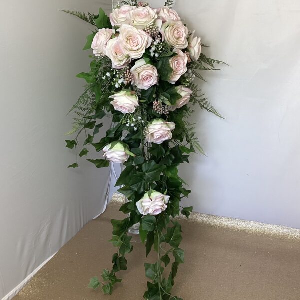 artificial silk flower brides bouquet, large shower flowing shower design inc roses, gypsophila, berries, ivy & fern