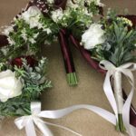 artificial silk flower brides bouquet. teardrop design inc velvet roses, thistle & berries