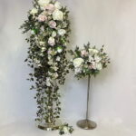 artificial silk flower brides bouquet, beautiful long flowing natural shower bouquet, romantic inc roses, peony, hydrangea, thistle, & berries
