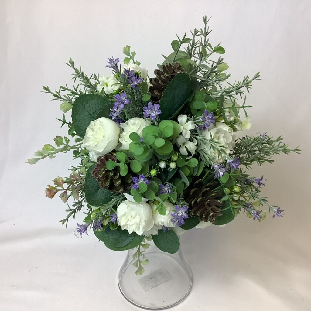 Artificial Ivory and Purple Bridesmaid Hand Tied Bouquet