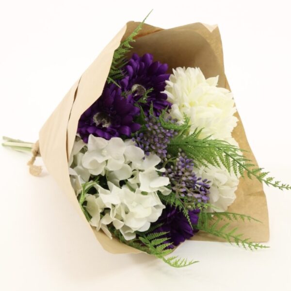 Artificial Gerbera Hydrangea Gift /Thank you Bouquet/Arrangement Purple/Ivory