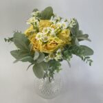 Artificial Yellow Open Rose and ivory Satin Mini Daisy Bouquet. Mix with other flowers to create a diy Brides and Bridesmaid Wedding bouquet or home arrangement
