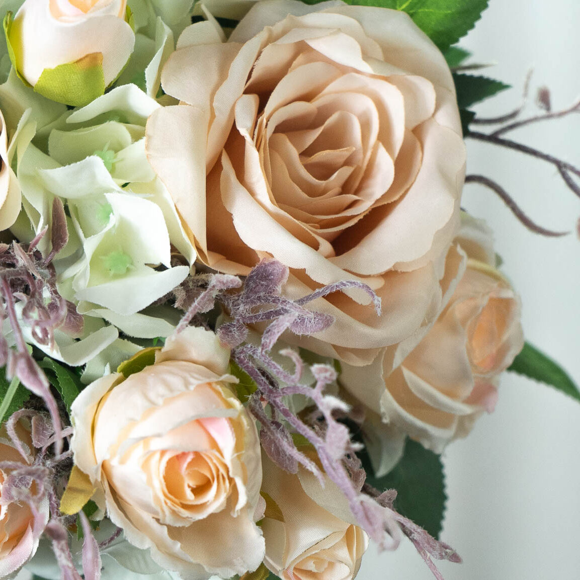 the overarm Apricot and Peach Artificial brides bouquet